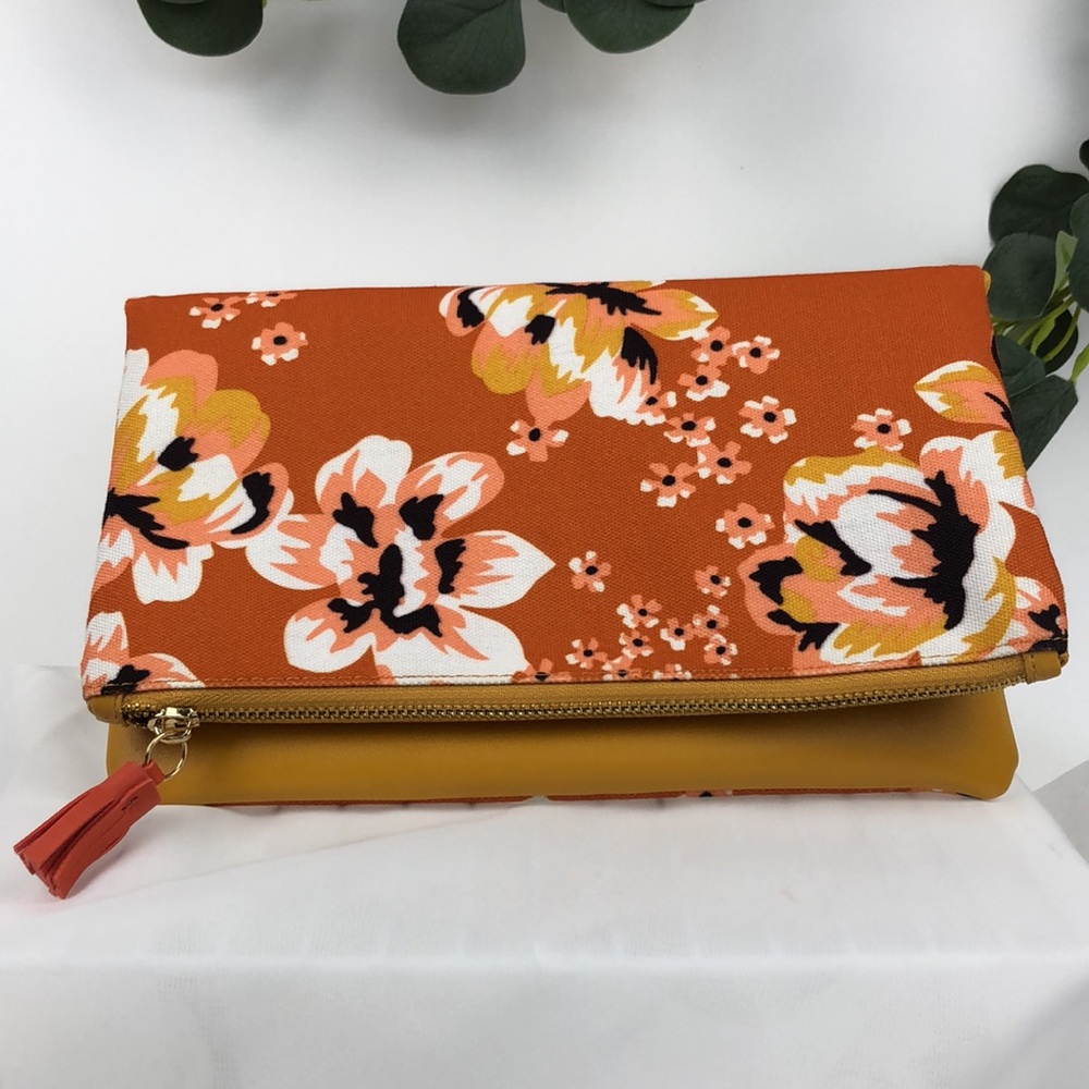 Y2K Rachel Pally Bag Women Clutch Reversal Canvas Faux Leather Orange Purse Fold